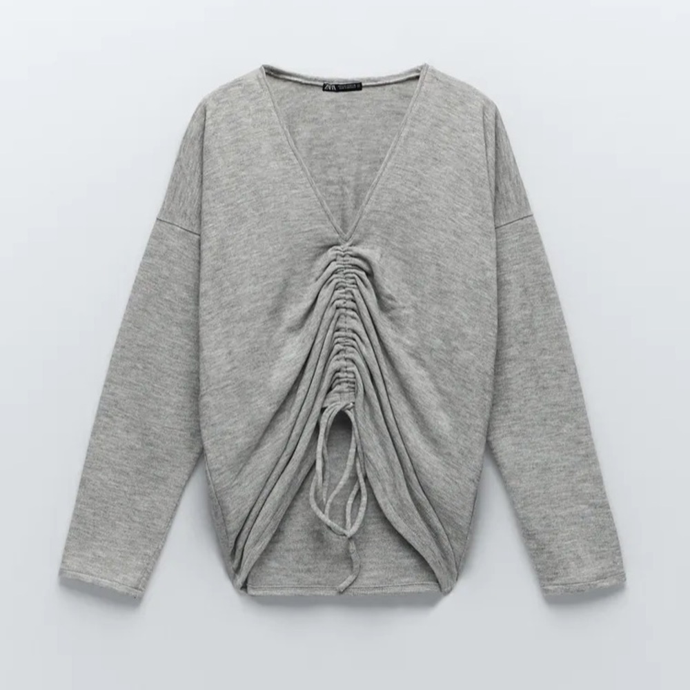 NWT Zara Ruched Front Soft Sweater in Black